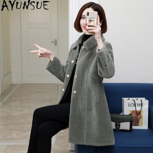 AYUNSUE Winter Coat Women 100% Wool Real Fur Coat Female Sheep Shearling Fur Coats and Jackets Women 2020 PXR19A5042 KJ5054