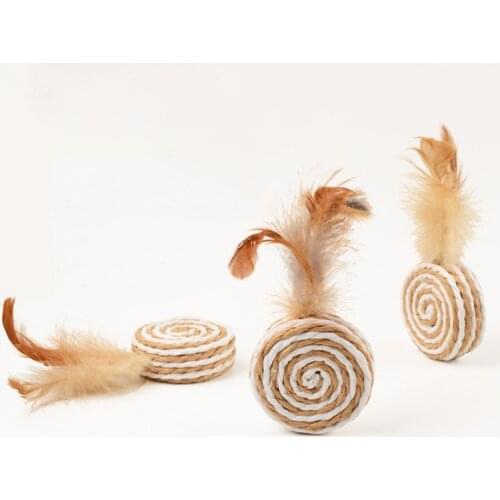 Feather Sisal Disc Kitten Chew Molar Toy Pet Straw Rope Weave Toys Cat Dental Health Clean Teeth Scratching Toy Cats Teaser Ball