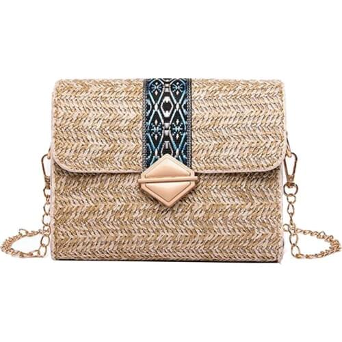 Hot Women Summer Beach Weave Embroidery Chain Small Crossbody Shoulder Straw Bag