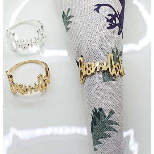 Portable 6Pcs/Set Fashion English Alphabet Napkin Ring Plating Napkin Ring Exquisite for Banquet