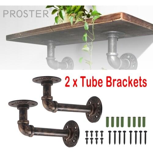 PROSTER 2PCS Iron Industrial Pipe Shelf Rack Bracket Holder With Screws for Bookshelf Floating Shelf Home Decor Storage Hardware