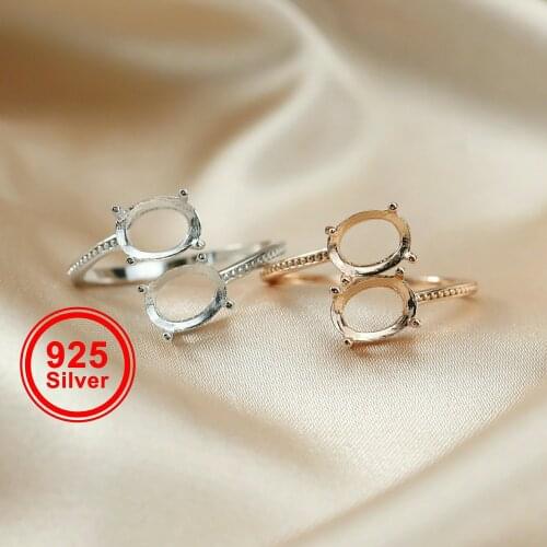 6x8MM Solid 925 Sterling Silver Double Oval Gemstone Bezel Prong Adjustable Ring Settings DIY Jewelry Supplies 1224017