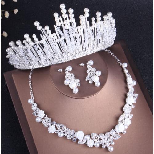 Luxury Crystal Pearl Bridal Jewelry Sets Rhinestone Choker Tiara Nigerian African Beads Necklaces Earrings Wedding Jewelry Set
