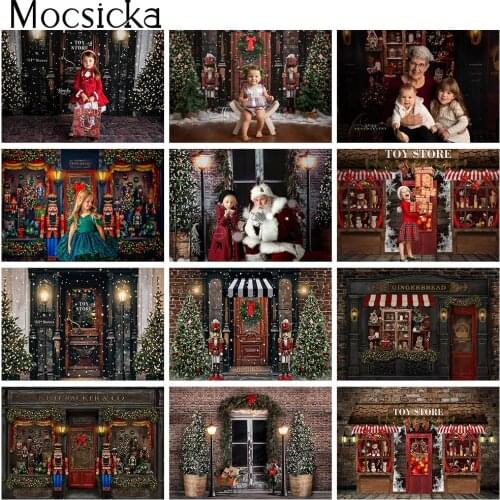 Christmas Toy Store Backdrop for Photography Gingerbread House Children Newborn Birthday Portrait Photo Background Shop Window