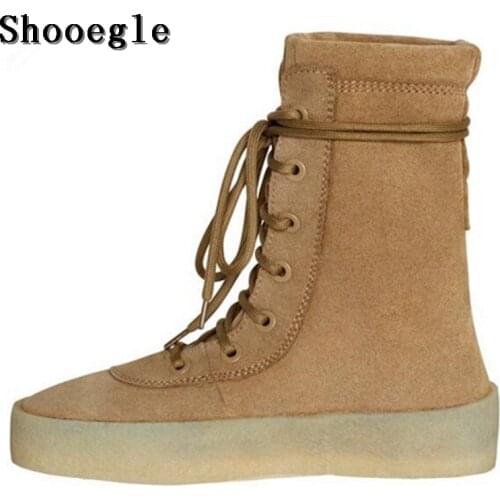 SHOOEGLE Chaussure Homme Superstar Shoes Men Military Crepe Boots Black Brown Flat Boots Suede Lace Up Autumn Ankle Booties Man