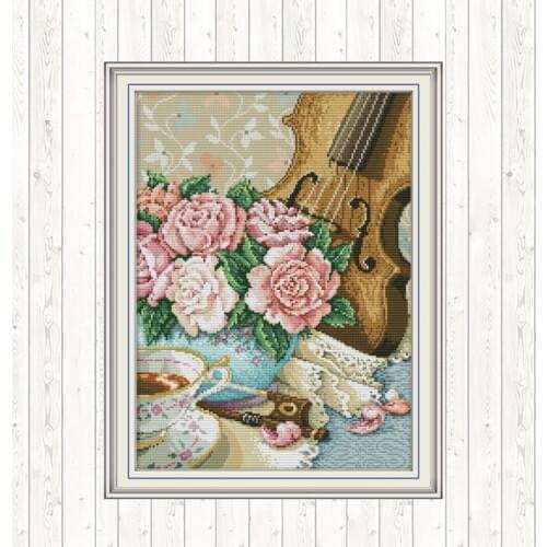 Violin DIY Handmade Needlework 11CT 14CT Cotton Thread Painting Cross Stitch Kits Embroidery DMC Floss Crafts Wall Home Decor