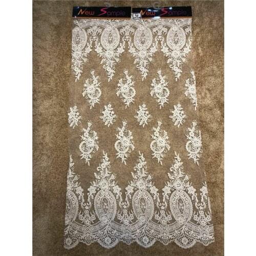 Heavy beaded lace fabric handmade flower luxury french net lace bridal lace fabric 10yard/lot