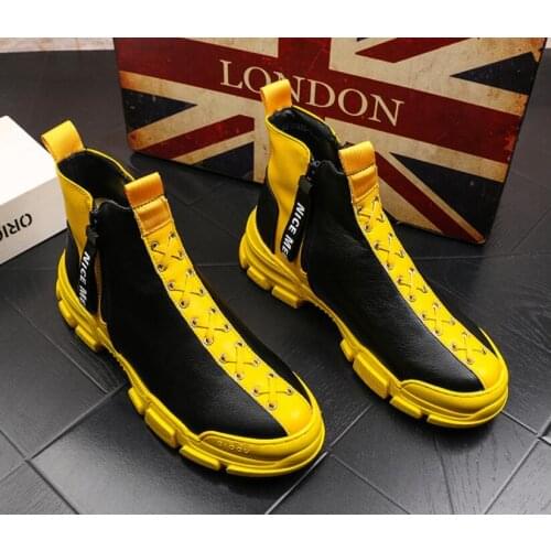 High Quality Fashion Men High Top British Style Cross strap Shoes Men Causal Luxury Shoes Red Gold Blue Bottom rubber Dress Shoe