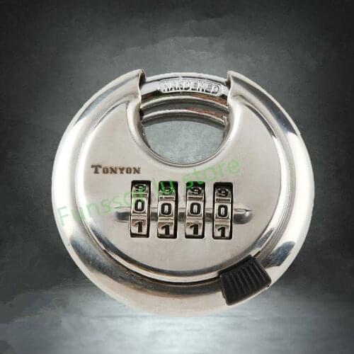 Security Padlock Silver Steel Alloy 4 Digit Combination Master Round Shape Disc Lock for Locking Doors Windows Bags Trunk