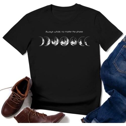 Always Whole No Matter The Phase T-shirt Aesthetic Womens Moon Phases Tshirt Funny Moon Child Witchy Top Tee Shirt