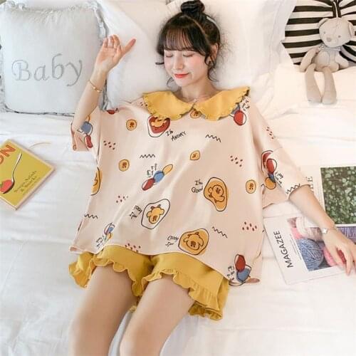 Women Pajamas Summer Short Sleeve 2pcs Femme Pijama Set Harajuku Anime Sailor Moon Homewear Cute Peter Pan Collar Nightgown