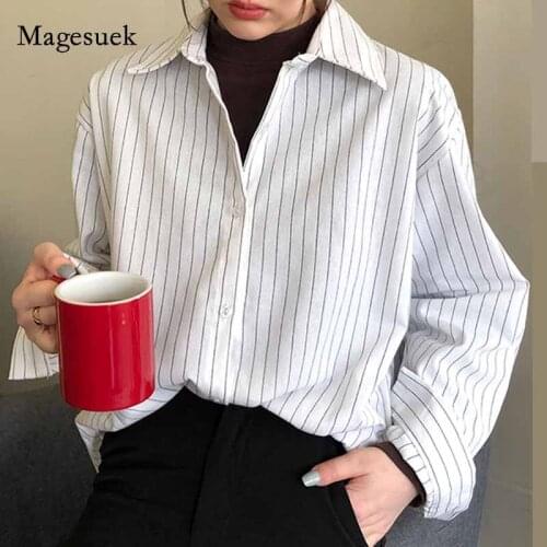 Winter Long Sleeve Casual Loose Shirts Oversize Fashion Female Streetwear Blouse Women Striped Shirt 2020 Autumn Clothing 11097