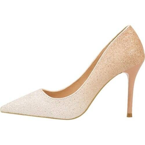 2021 New Shiny Sequins Pointed Toe Heels Women Pumps High Quality Fashion Elegant Ladies Dress Shoes For Wedding Party 6289-18