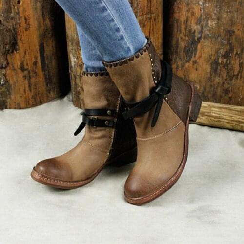 WomenS Booties Sheepskin Leather Short Boots For Women Low Heel Brown
