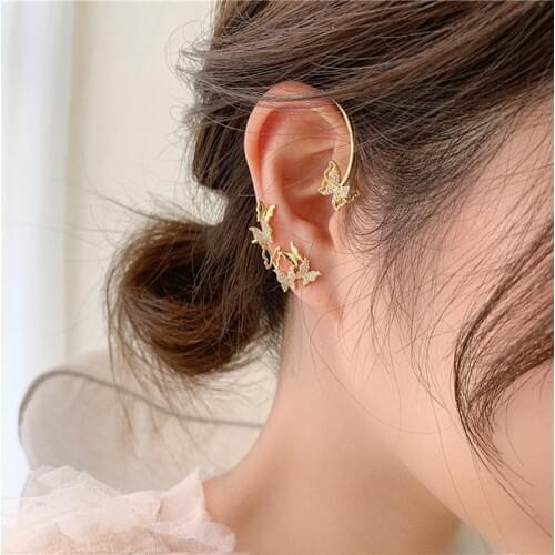 2020 New Summer Golden Color butterfly Crystal Rhinestone Fairy Elves Stud Clip Earrings for Women Jewelry Pendientes Gifts