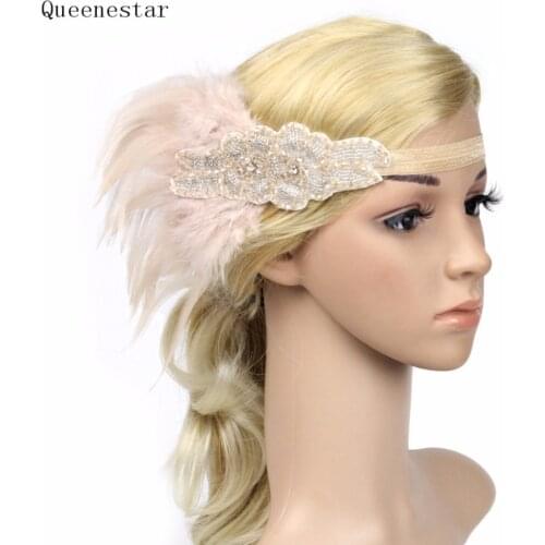Rhinestone Beaded Sequin Feather Hair Band 1920s Vintage Gatsby Party Headpiece Women Elastic Feather Headband Party Headpiece