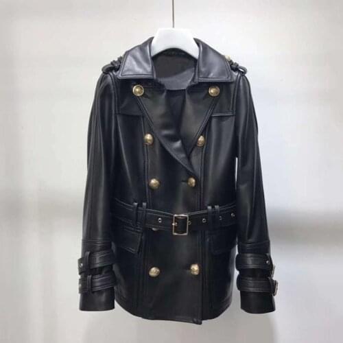 Womens Coat Windbreaker Autumn Female Jacket Turn-Down Collar Clothes Genuine Leather Jacket Female Fashion Outerwear