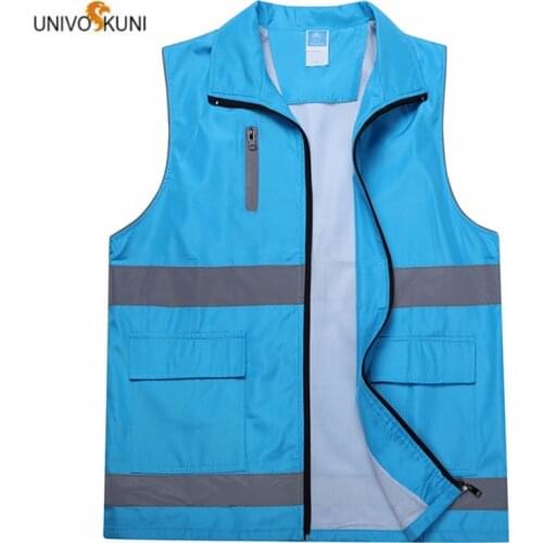 UNIVOS KUNI 2019 Men Vest Formal Casual Reflective Vest Cheap Solid Color Sleeveless Uniform Big Size 3XL Chaleco Trabajo