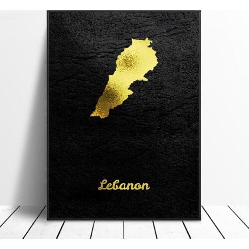 Golden Map Lebanon Canvas Painting Art Print Poster Picture Wall Modern Minimalist Bedroom Living Room Decoration