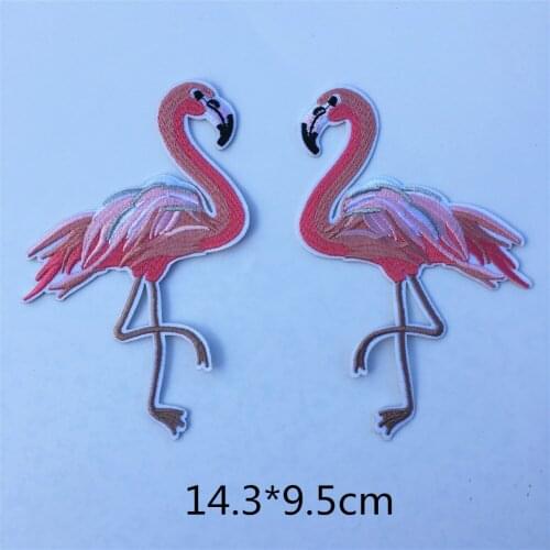 1Pair of Flamingo Birds Embroidered Patches Large Size for Clothes Ironing Sew Appliques for Jackets Bags Shoes Sticker Badges