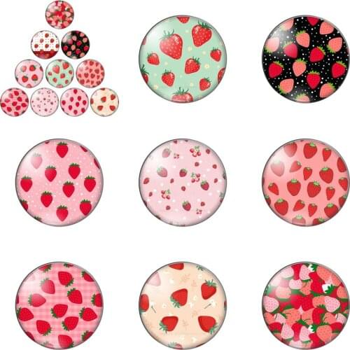 Cartoon Red Strawberry Pattern 10pc 10mm/12mm/14mm/16mm/18mm/20mm/25mm Round Photo Glass Cabochon Demo Flat Back Making Findings