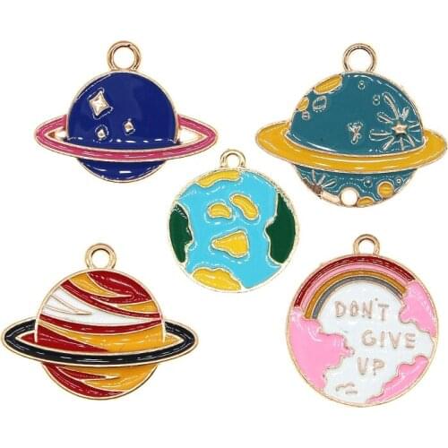 10pcs/lot Enamel Universe Series Collection of Planets Charms Earth Rainbow planet for DIY Earring Girl Jewelry Finding 2021 New