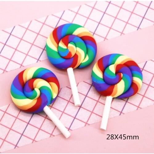 10PCS polymer clay rainbow hand made lollipop Flatback Cabochon Miniature Food Art Supply Decoden Charm Craft