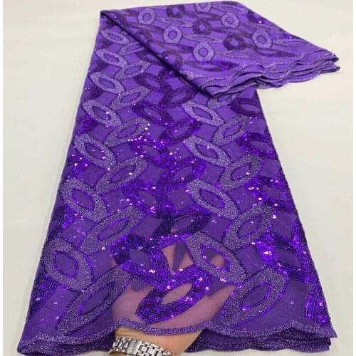 2021 Good Quality Purple Nigerian Lace Fabric African Sequins Net Embroidered French Soft Tulle Lace Fabric For Sewing Clothes