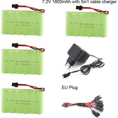 7.2V 1800mah NI-CD Battery with Charger 5in1 cable for RC toy Car Boat GUN TANK Truck Trains RC toy model 7.2v NI-CD Battery