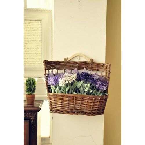 American country retro flower garden wall wicker basket + lavender plants Kit window display home furnishings