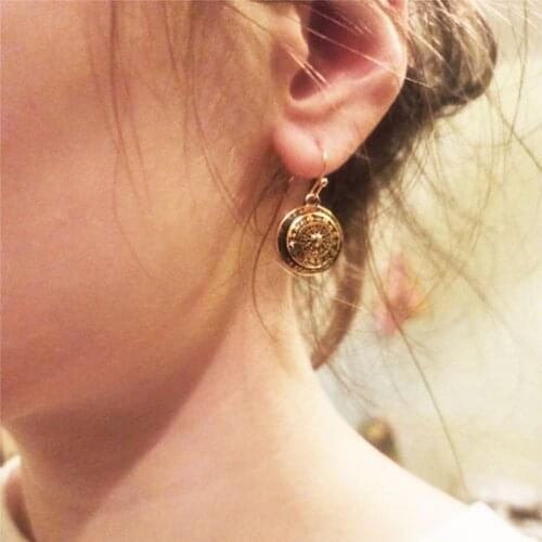 Antique Gold Round Engraved embossing Disc Earring For Women Girl Vintage Bohemia Decoration Accessory
