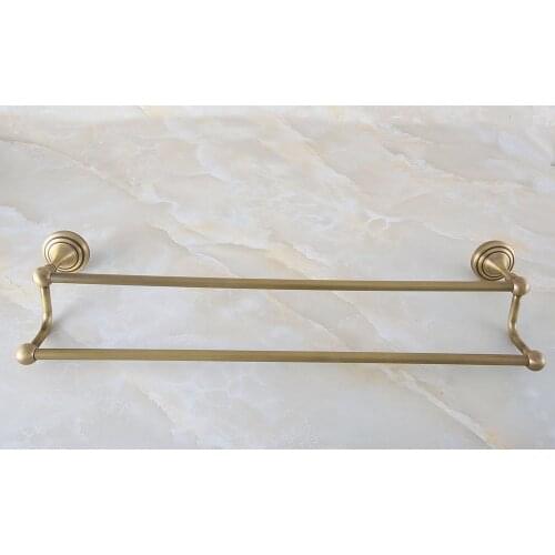 Antique Brass Bathroom Accessory Wall Mounted Double Towel Bar Towel Rail Rack Holder Bathroom Fitting aba724