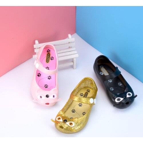 Happy Logo Cute 3 Color Cats Girl Shoes Children Fashion Jelly Sandals Baby Summer PVC Girls Sandals Toddler Beach Shoes SH057