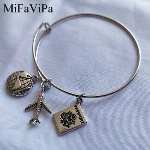 MiFaViPa Alloy Plane Bracelet Bangle Jewelry Gift Best-Friend Camera Pendant Passport Earth Bracelets for Men and Women Bangles