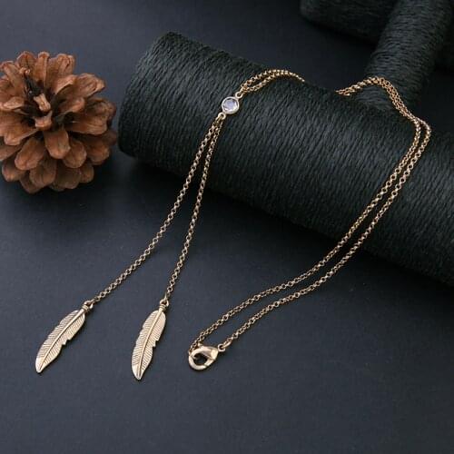 New Fashion Adjustable Chains Long Simple Design Feather Pendant Necklace For Women Handmade Jewelry Accessory