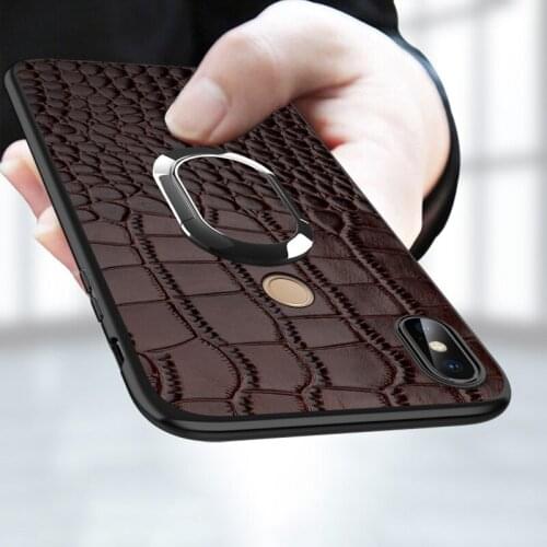 Phone Case For Xiaomi Mi 9 6 8 se A2 Mix 2s Max 3 Redmi Note 7Car Holder Magnetic Suction Ring Bracket Crocodile Texture Housing