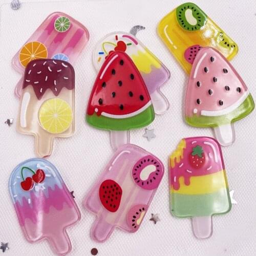 Colorful Mix Glitter Fruit Popsicle Flatback Acrylic Sheet Miniature Pattern Applique DIY planar Scrapbook Craft Supplies SJ15