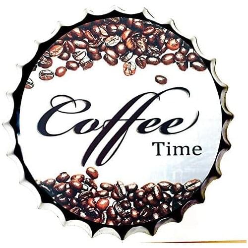 Retro Sign Coffee Time Bottle Caps Retro Metal Tin Sign Diameter Home Decor Bar Plaque Lounge Man Cave Garage Decor