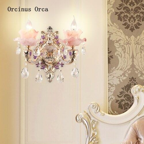 French luxury purple crystal wall lamp hotel living room bedroom bedside lamp European jade alloy wall lamp