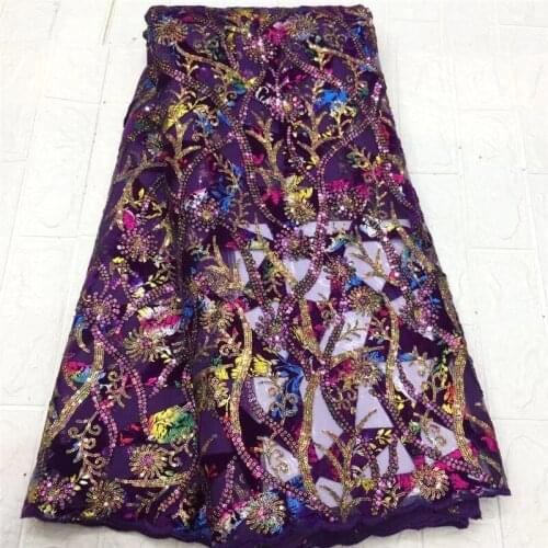 French African Lace Fabric Guipure Sequined Beaded Cotton Cord Tulle Nigerian Tissu Mesh India Lace For Wedding Dress Purple