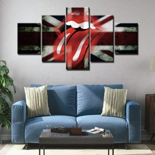 Canvas Painting Home Decor Modular British Flag Pictures Modern Red Lips Printed 5 Panel Poster For Living Room Wall Art Framed