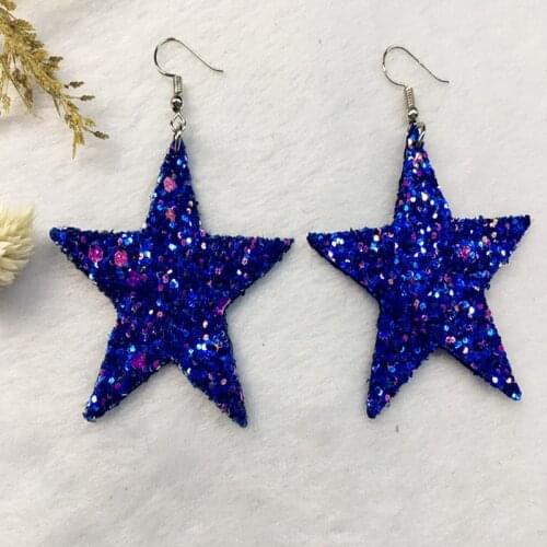 Hot Sale 3Colors Shing Glitter Star Leather Earrings for Women Girls Jewelry Big Statement Dangle Earrings Wholesal