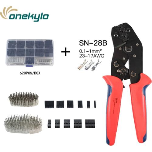 SN-28B dupont mini crimp plier 0.1-1mm² with 620pcs 2.54mm dupont cable jumper wire Pin Header Housing,terminals clamp kit tool