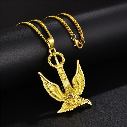 Men Necklace Gold Fashion Brand Animal Eagle Pendant Necklace Fashion Cuban Chain Hip Hop Hippie Necklace Link Chain Jewelry