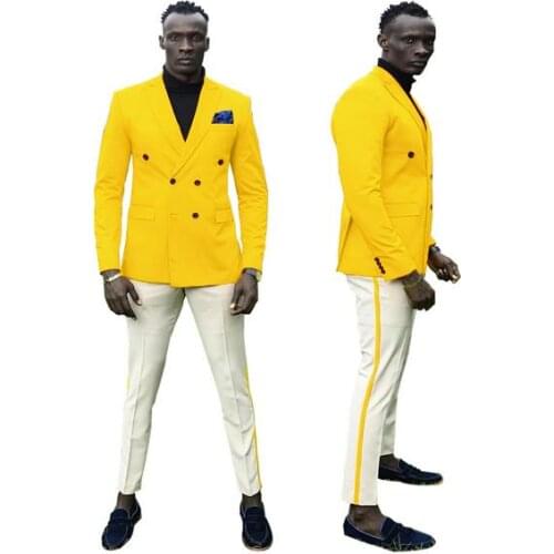 2021 Yellow Jacket Men Suit Wedding Suits For Men Costume Custom Made Tuxedos Casual Groom Best Man Groom Blazer Terno Masculino