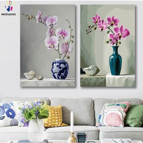 DIY colorings pictures by numbers with colors Pink orchid flower arrangement picture drawing painting by numbers framed Home