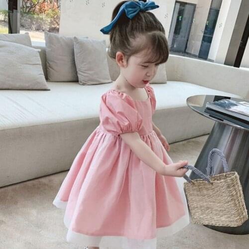 Girls Princess Dresses Kids Dresses Vestidos Children Birthday Dress Puff Sleeve Kids Dress for Girls Solid Color Party Dresses