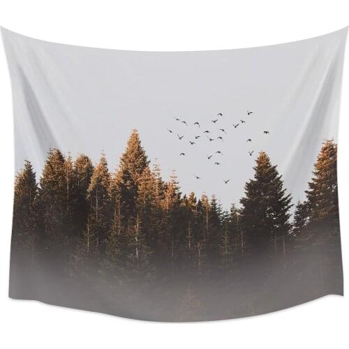 Birds Fly Away From The Misty Woods Wall Tapestry Cover Beach Towel Picnic Yoga Mat Home Decoration