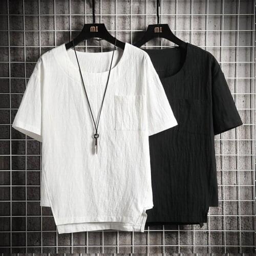 Plus size Cotton Linen T-shirts Mens T Shirts Harajuku Leisure 2020 Summer High Quality Tee Shirt Homme Tops Large Size M-8XL