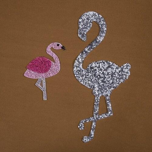 Diy Colourful Flamingo Iron on Patches For Clothing Sequin Applique With Rhinestone For Dress Garment Bag And Shoes Decor